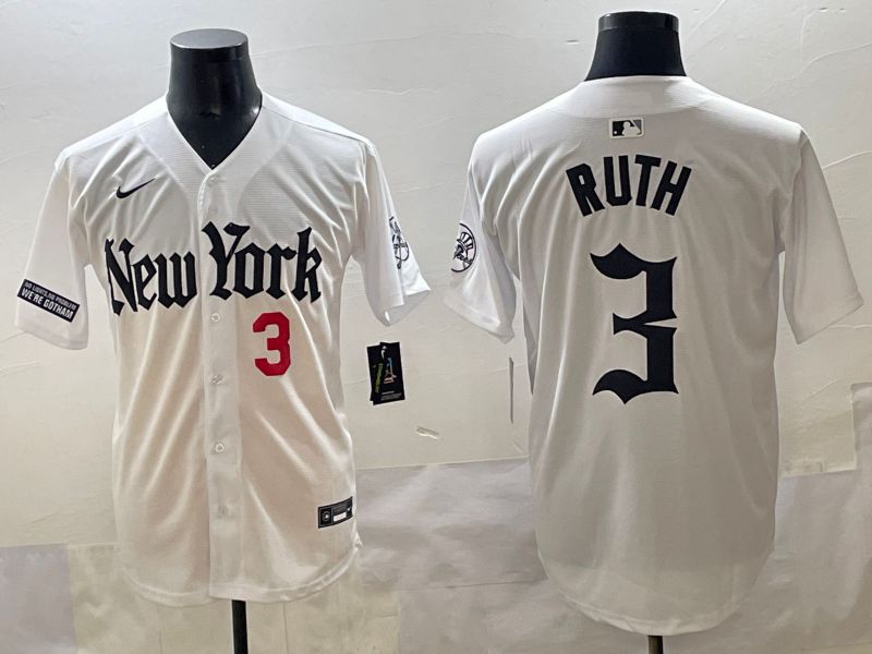 Men 2025 New York Yankees #3 Ruth White Five generations Joint Name Nike MLB Jersey style 33->new york yankees->MLB Jersey